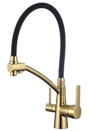 Смеситель для кухни с краном для питьевой воды VIKO V-5523 с черным гибким изливом Gold