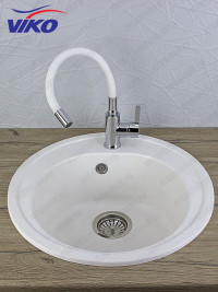 Смеситель VIKO V-4044 для кухни, с гибким изливом, белый