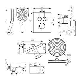 Душевая система KAISER 08577 Sano с термостатом, скрытого монтажа (кронштейн 0160)