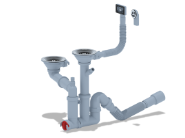 Сифон АНИ Пласт F7500SA15 двойной 3 1/2"*40 смещ. с отводом, круг. и прямоуг. переливом с г/тр. 40х40/50