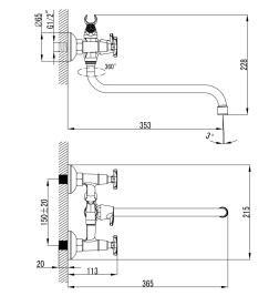 Смеситель KAISER 28155 Crystal для ванны