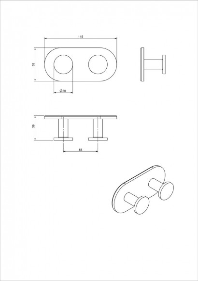 Планка 2 крючка круглая на клейкой основе 3М LANGBERGER 72132
