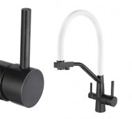 Смеситель VIKO V-5864 для кухни с гибким изливом и подключением к фильтру 2 в 1 (нержавеющая сталь) картридж d35 мм, (корпус/излив: бронза черная/белый)