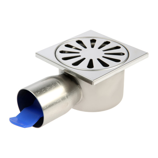 Трап TIM 100х100 мм, из нержавеющей стали, с горизонтальным выпуском, диаметр сливной трубы 50 мм