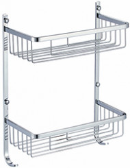 Полка VIKO V-762 настенная, 2 яруса с крючками 280*140*380 (нержавейка) хром