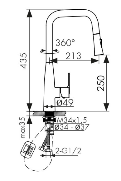 Смеситель KAISER 22144-4 Claro для кухни с вытяжной лейкой