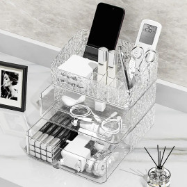 Органайзер для косметики трехэтажный выдвижной морозный прозрачный YM6672-3-FST