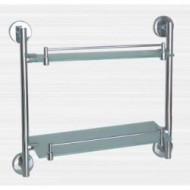 Полка Rainbowl LONG 2-этажная с ограничителем стекло прямая (D2202) хром глянцевый