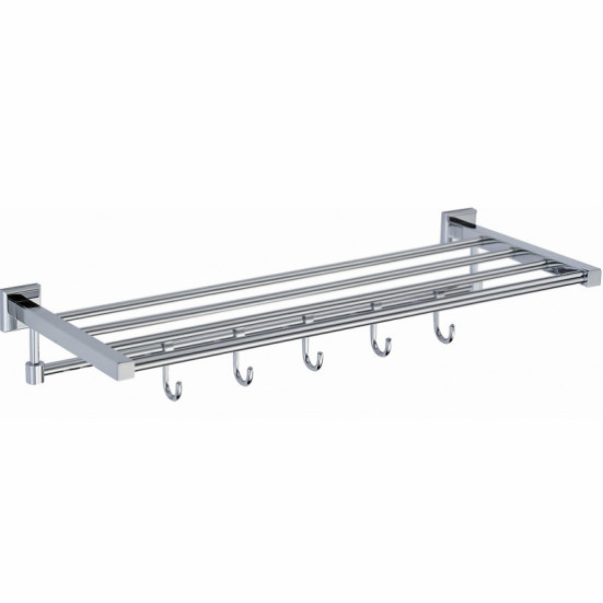 Полка VIKO V-129 Square для полотенец 5 крючков и с держателем, 582х130х232мм (латунь), хром