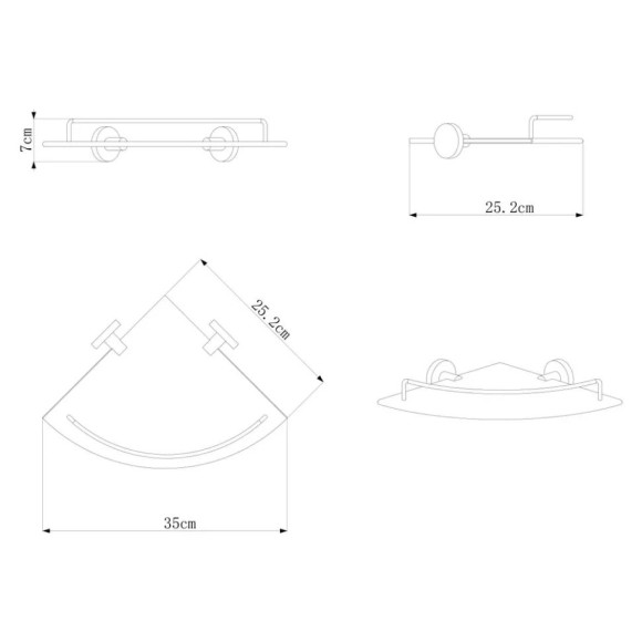 Полка Rainbowl LONG с ограничителем стекло (2243) хром угловая