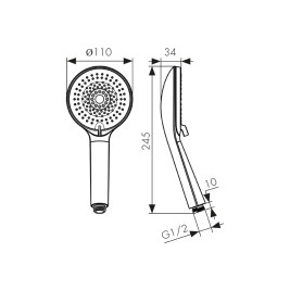 Душевая лейка KAISER SH-045  круглая, массажная, 4 режима, Ø110х245, пластик, Чёрный матовый