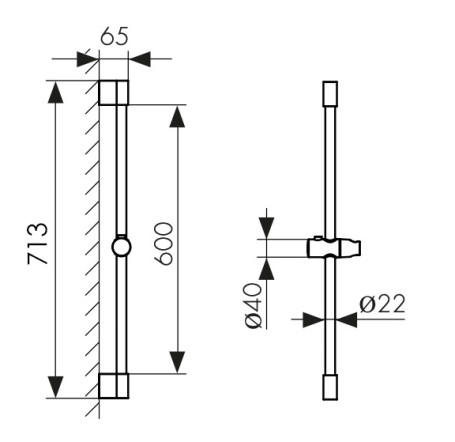 Душевая стойка KAISER R-1140 настенная, 708х65х мм, из нержавеющей стали, черный матовый