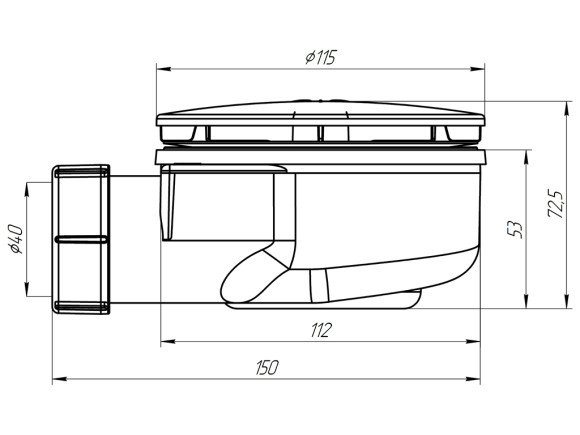 Сифон АНИ Пласт Е350VAL 1-1/2" * 90 для душ/поддона h 55 мм, металл