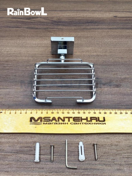 Мыльница Rainbowl CUBE "Решетка" для ванной 2724 квадратная настенная хром