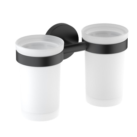 Стакан для зубных щеток SCHEIN стекло двойной к стене черный матовый (9132MB)