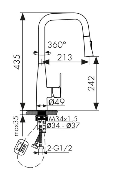 Смеситель KAISER 22144-9 Claro для кухни с вытяжной лейкой