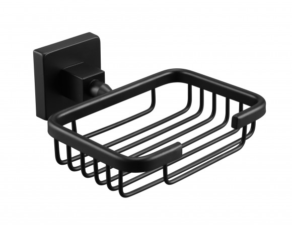 Мыльница Rainbowl CUBE "Решетка" для ванной 2724-BP квадратная настенная чёрная матовая