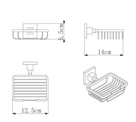 Мыльница Rainbowl CUBE "Решетка" для ванной 2724-BP квадратная настенная чёрная матовая
