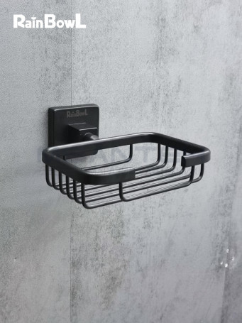 Мыльница Rainbowl CUBE "Решетка" для ванной 2724-BP квадратная настенная чёрная матовая