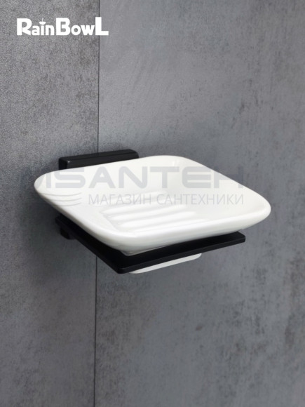 Мыльница Rainbowl CUBE для ванной 2785-8BP квадратная настенная керамика чёрная матовая Мыльница Rainbowl CUBE для ванной 2785-8BP квадратная настенная керамика чёрная матовая
