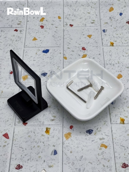 Мыльница Rainbowl CUBE для ванной 2785-8BP квадратная настенная керамика чёрная матовая Мыльница Rainbowl CUBE для ванной 2785-8BP квадратная настенная керамика чёрная матовая