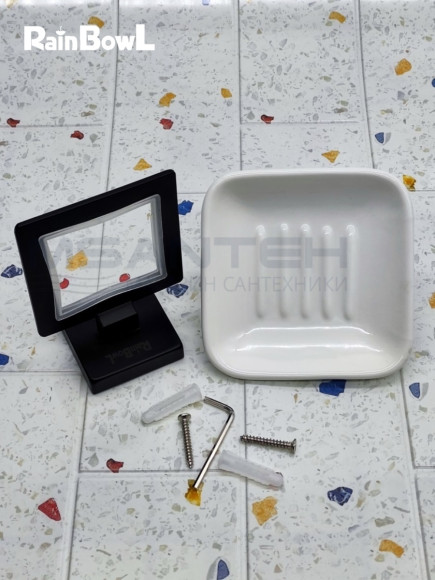 Мыльница Rainbowl CUBE для ванной 2785-8BP квадратная настенная керамика чёрная матовая Мыльница Rainbowl CUBE для ванной 2785-8BP квадратная настенная керамика чёрная матовая