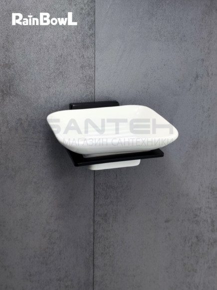 Мыльница Rainbowl CUBE для ванной 2785-8BP квадратная настенная керамика чёрная матовая Мыльница Rainbowl CUBE для ванной 2785-8BP квадратная настенная керамика чёрная матовая