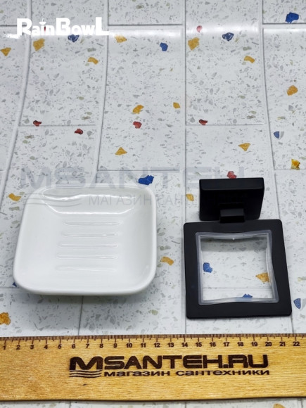 Мыльница Rainbowl CUBE для ванной 2785-8BP квадратная настенная керамика чёрная матовая Мыльница Rainbowl CUBE для ванной 2785-8BP квадратная настенная керамика чёрная матовая