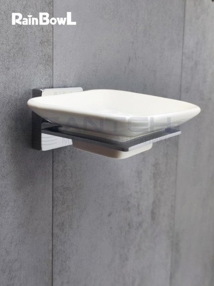 Мыльница Rainbowl CUBE для ванной 2785-8 квадратная настенная керамика хром