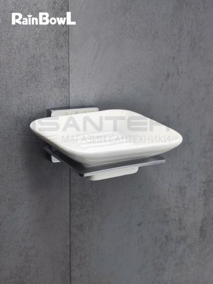 Мыльница Rainbowl CUBE для ванной 2785-8 квадратная настенная керамика хром