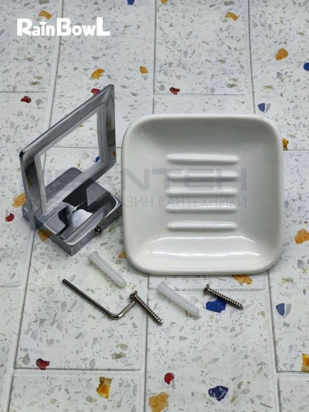 Мыльница Rainbowl CUBE для ванной 2785-8 квадратная настенная керамика хром