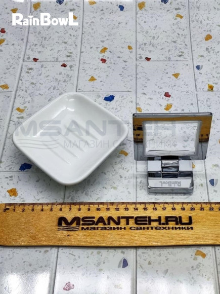 Мыльница Rainbowl CUBE для ванной 2785-8 квадратная настенная керамика хром