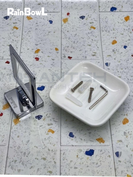 Мыльница Rainbowl CUBE для ванной 2785-8 квадратная настенная керамика хром