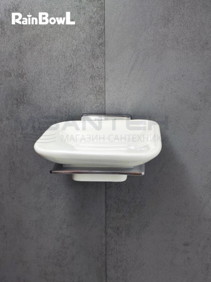 Мыльница Rainbowl CUBE для ванной 2785-8 квадратная настенная керамика хром
