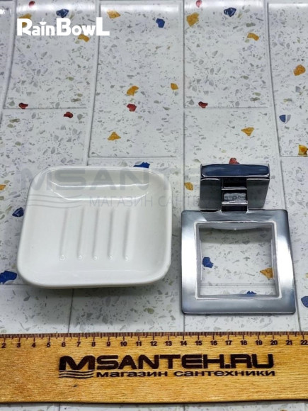 Мыльница Rainbowl CUBE для ванной 2785-8 квадратная настенная керамика хром