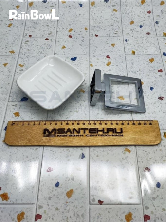 Мыльница Rainbowl CUBE для ванной 2785-8 квадратная настенная керамика хром