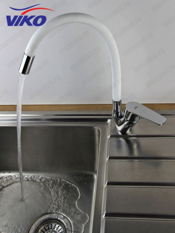 Смеситель VIKO V-4148 для кухни, с гибким БЕЛЫМ изливом