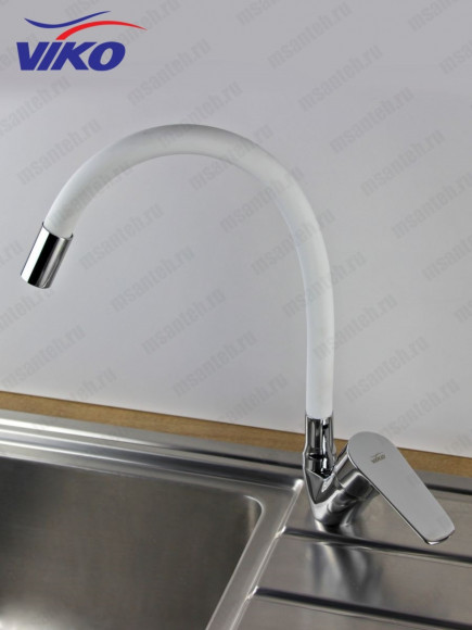 Смеситель VIKO V-4148 для кухни, с гибким БЕЛЫМ изливом