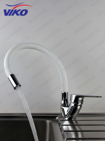 Смеситель VIKO V-4148 для кухни, с гибким БЕЛЫМ изливом