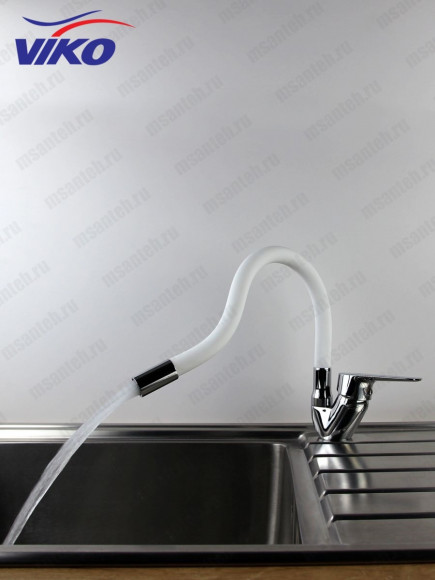 Смеситель VIKO V-4148 для кухни, с гибким БЕЛЫМ изливом