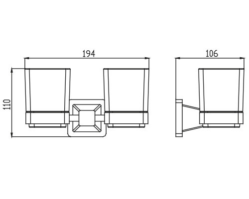 Держатель KAISER KH-1235 Moderne стаканов двойной, латунь/стекло, Хром