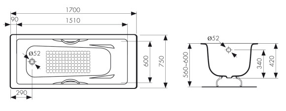 КВ-1703 Ванна KAISER чугунная с латунными ручками