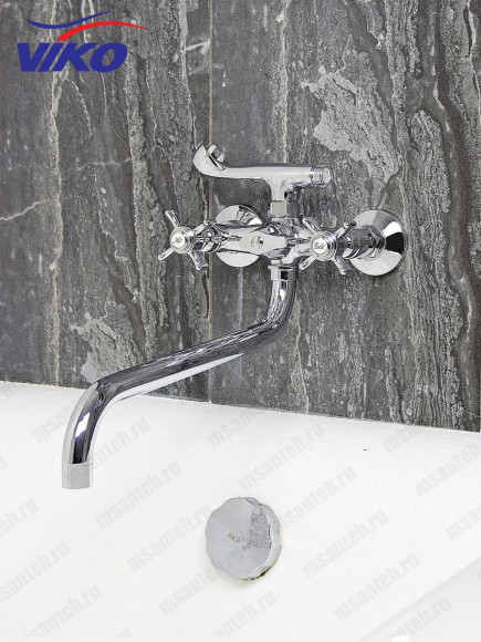 Смеситель VIKO V-1115 для ванны, излив 35см, маховики крест керамика, переключатель картриджный
