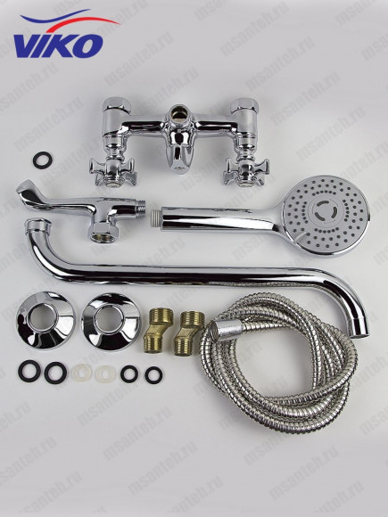 Смеситель VIKO V-1115 для ванны, излив 35см, маховики крест керамика, переключатель картриджный