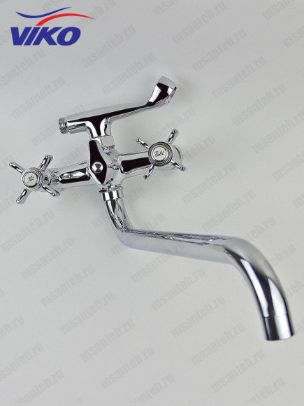 Смеситель VIKO V-1115 для ванны, излив 35см, маховики крест керамика, переключатель картриджный