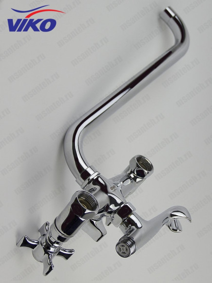 Смеситель VIKO V-1115 для ванны, излив 35см, маховики крест керамика, переключатель картриджный