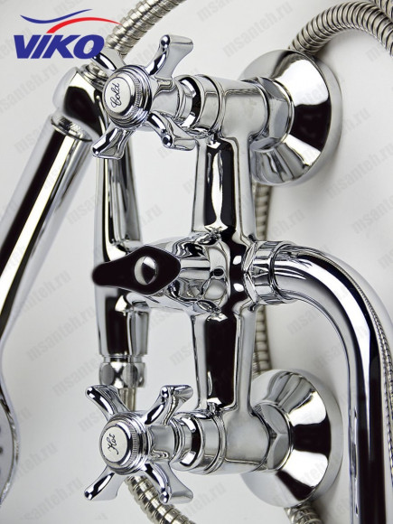 Смеситель VIKO V-1115 для ванны, излив 35см, маховики крест керамика, переключатель картриджный