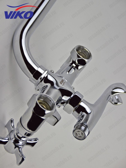 Смеситель VIKO V-1115 для ванны, излив 35см, маховики крест керамика, переключатель картриджный