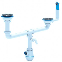 Сифон АНИ Пласт А3700 двойной 3-1/2" х 40 с носиком, с переливом