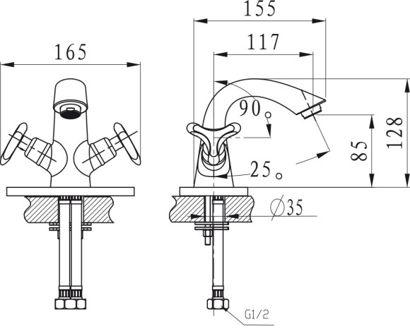 Смеситель KAISER 57011 Trio для раковины, хром